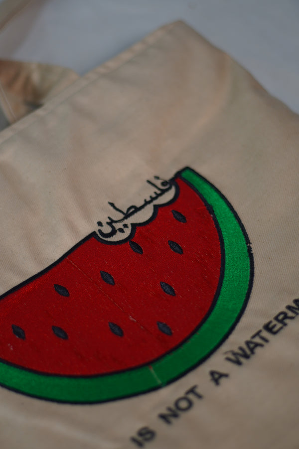 Watermelon Representing Palestine trending tote bag, beige color Embroidered jeans tote bag